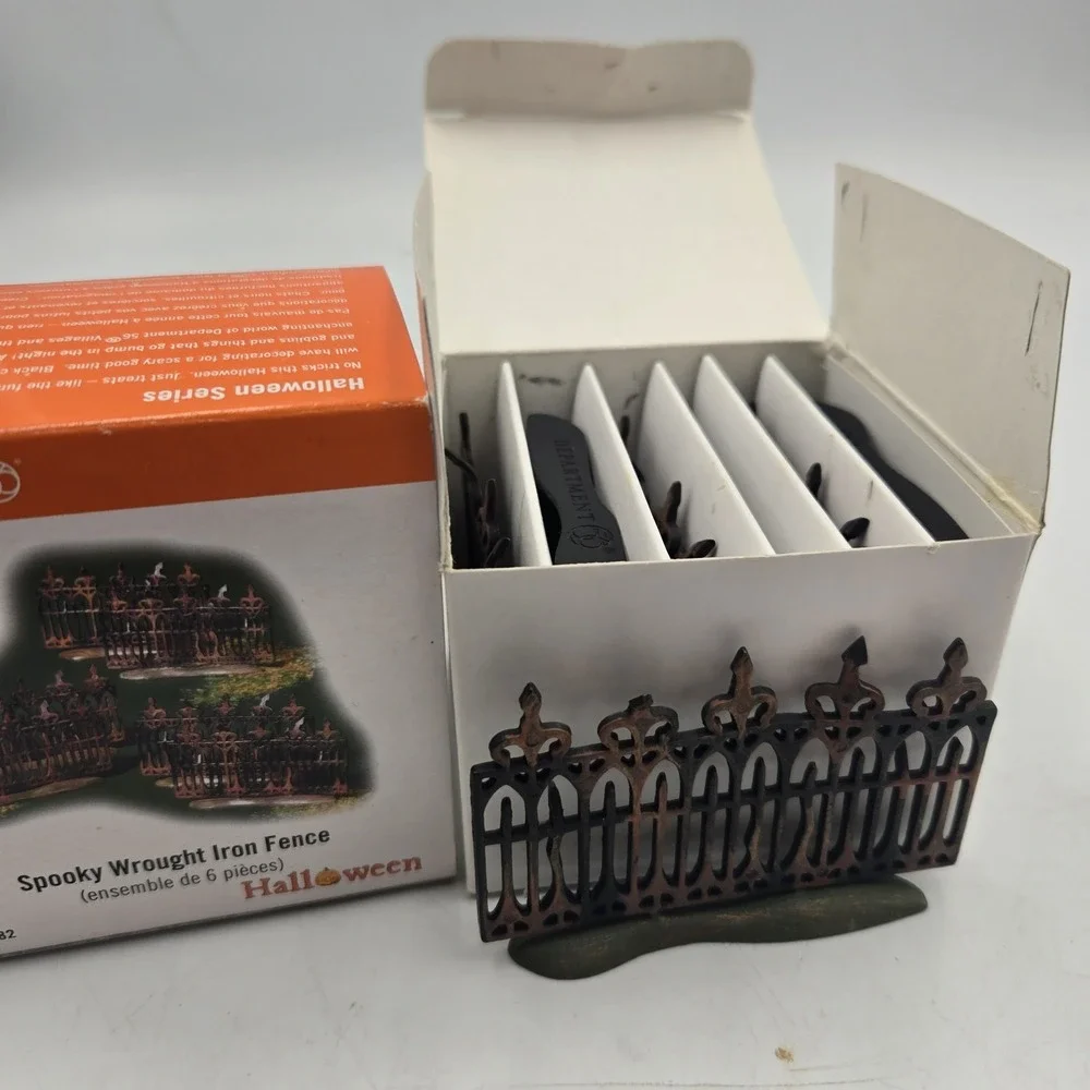 6 Pcs Dept 56 Halloween Village Spooky Wrought Iron Fence #52982 New Old Stock